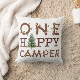 One Happy Camper Rustic Cozy Outdoor Throw Pillow