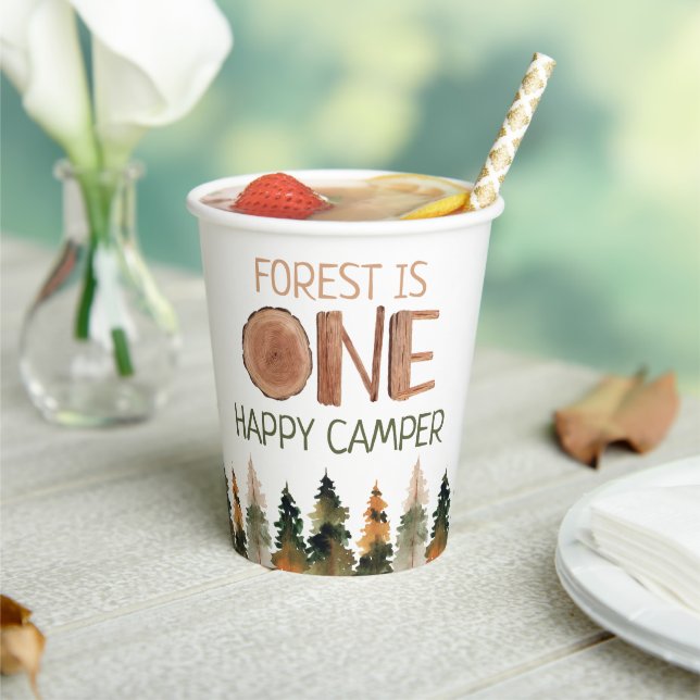 One Happy Camper Rustic Woodland 1st Birthday Paper Cups (Insitu)