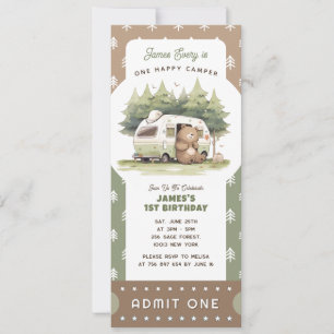One Happy Camper Ticket Admit One Invitation