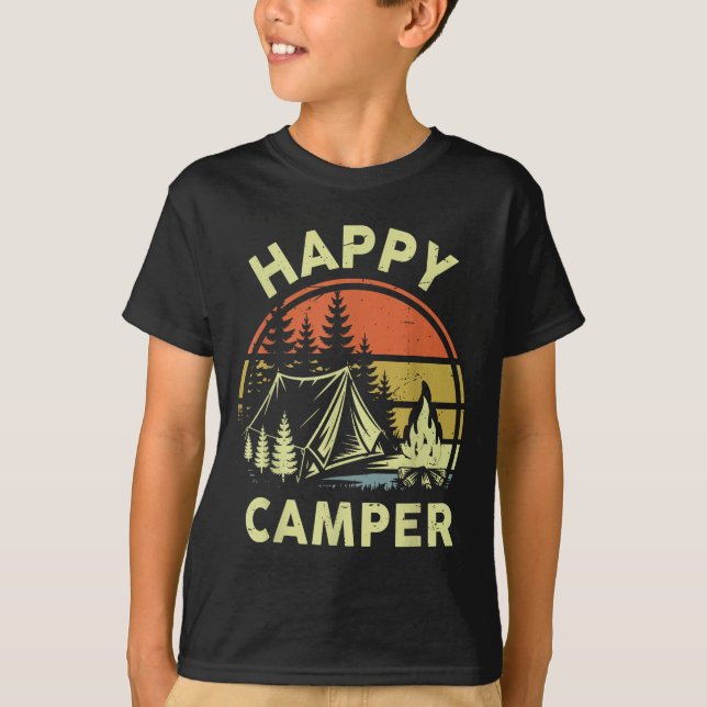One Happy Camper Toddler Boy Funny Camng Campfire  T-Shirt (Front)
