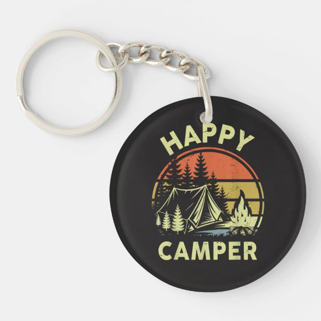 One Happy Camper Toddler Boy Funny Camping Keychain (Front)