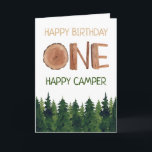 One Happy Camper Watercolor Kids 1st Birthday  Card<br><div class="desc">Cute watercolor rustic one happy camper customizable 1st birthday card</div>