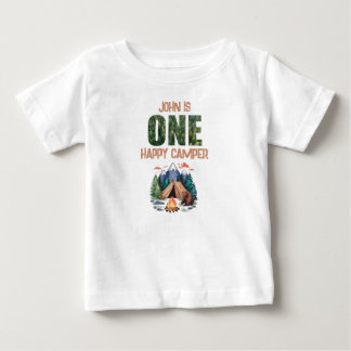 One Happy Camper Watercolor Woodland 1st Birthday Baby T-Shirt