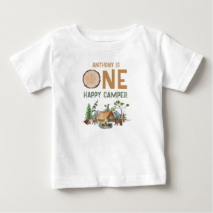 One Happy Camper Watercolor Woodland 1st Birthday Baby T-Shirt