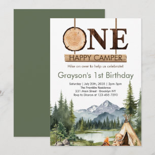 One Happy Camper Woodland 1st Camping Birthday Invitation
