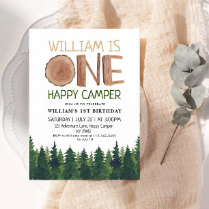 One Happy Camper Woodland Boy 1st Birthday Invitation