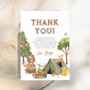 One Happy Camper Woodland Boy 1st Birthday Party Thank You Card