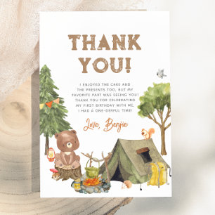 One Happy Camper Woodland Boy 1st Birthday Party Thank You Card