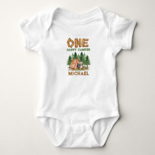 One Happy Camper Woodland Watercolor 1st Birthday Baby Bodysuit