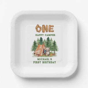One Happy Camper Woodland Watercolor 1st Birthday Paper Plate