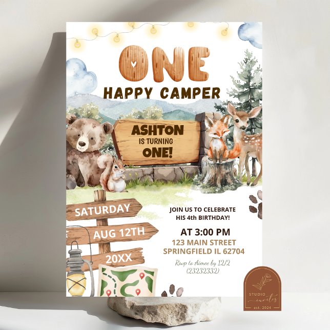 One Happy Camper Woodlands First Birthday Invitation (Creator Uploaded)