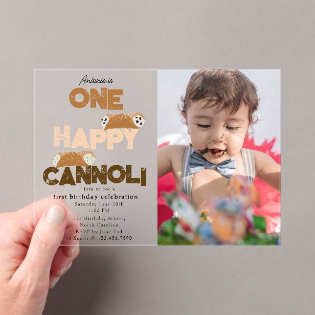 One Happy Cannoli Invite 1st  First Birthday Photo Acrylic Invitations (Insitu (Handheld))