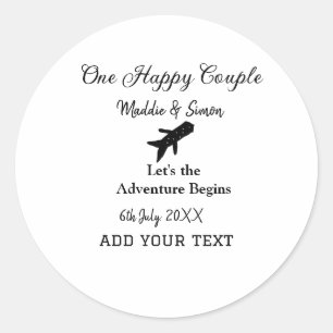 One happy Couple let's adventure begins wedding co Classic Round Sticker