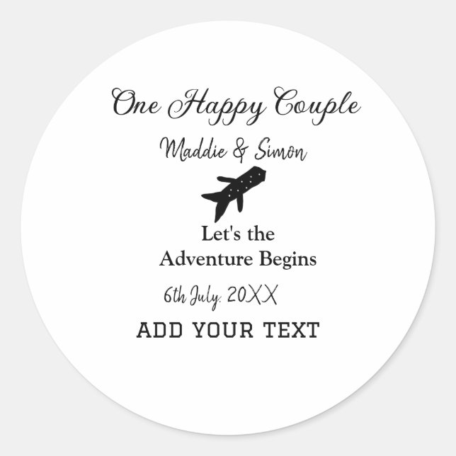 One happy Couple let's adventure begins wedding co Classic Round Sticker (Front)