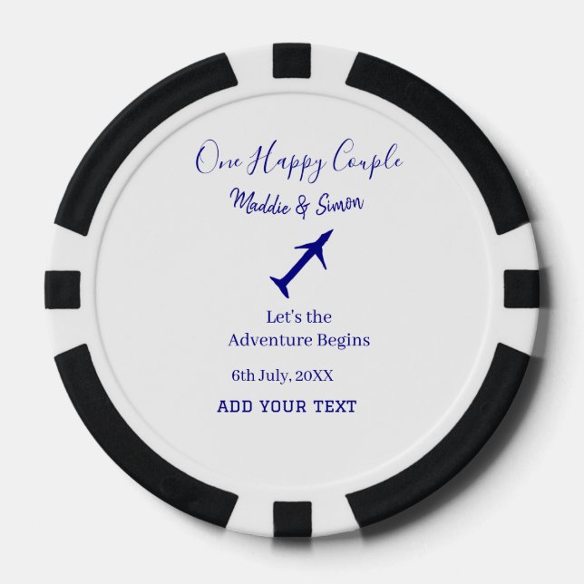 One happy Couple let's adventure begins wedding co Poker Chips (Front)