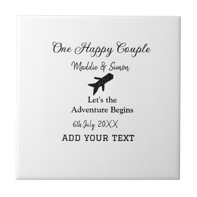 One happy Couple let's adventure begins wedding co Tile (Front)