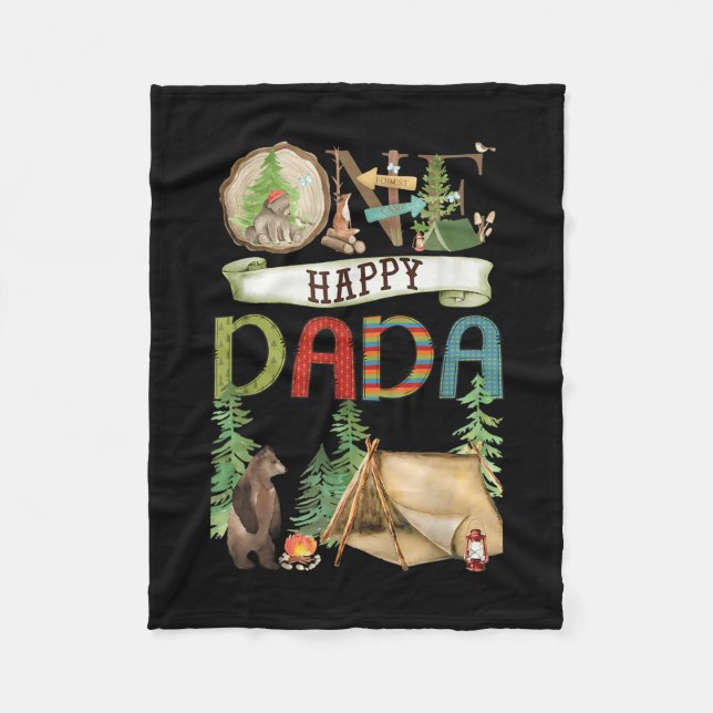 One Happy Dada Camper First Birthday Camng Bear  Fleece Blanket (Front)