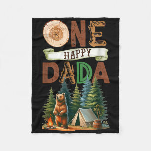 One Happy Dada Camper First Birthday Camping Bear Fleece Blanket
