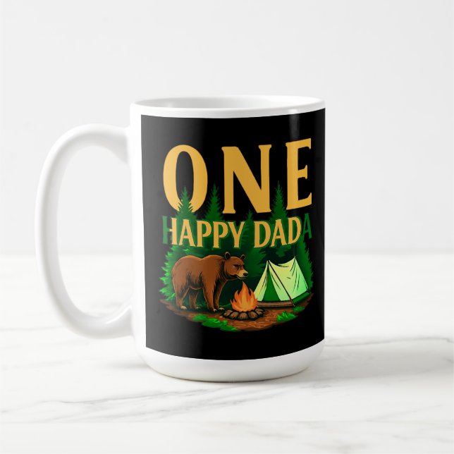 One Happy Dada First Birthday Bear Camping Funny Coffee Mug (Left)