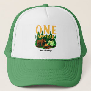 One Happy Dada First Birthday Bear Camping Funny Trucker Hat
