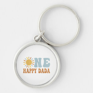 One Happy Dada of The Birthday First Trip Around t Keychain