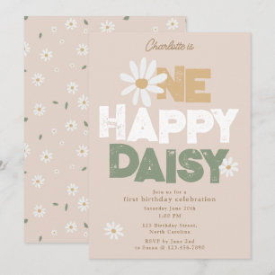 One Happy Daisy Invite 1st First Birthday Cute