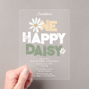 One Happy Daisy Invite 1st First Birthday Cute Acrylic Invitations