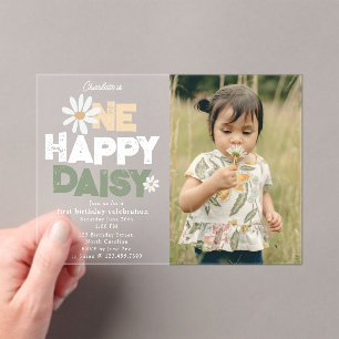 One Happy Daisy Invite 1st First Birthday Photo Acrylic Invitations