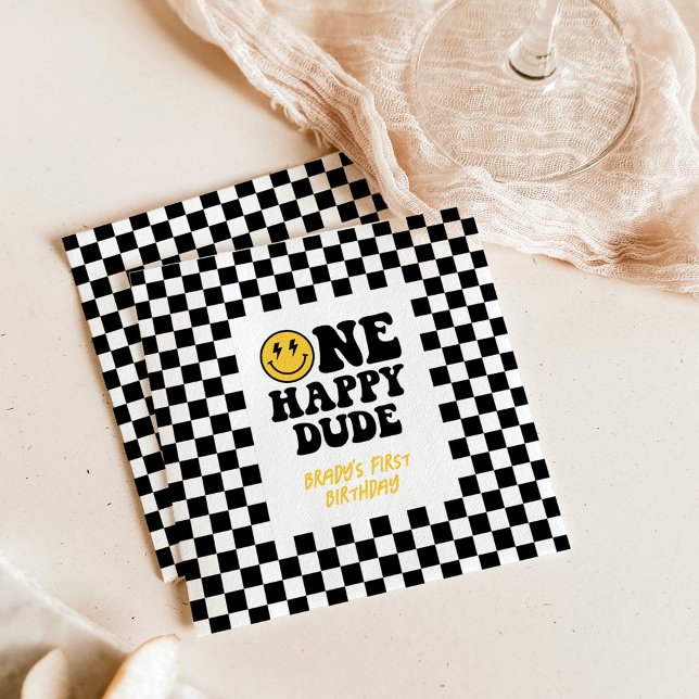 One Happy Dude 1st Birthday, Chequered Napkins (Creator Uploaded)