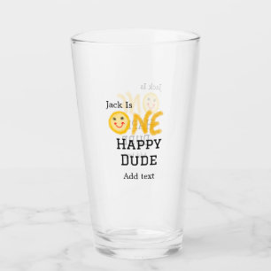 One happy dude 1st happy Birthday smiley yellow Glass