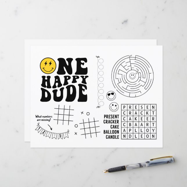 One Happy Dude 1stBirthday Party Placemat Activity (Front/Back In Situ)