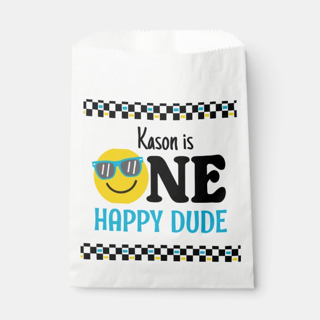 One Happy Dude Birthday 1st Birthday Invitation Favour Bag (Front)