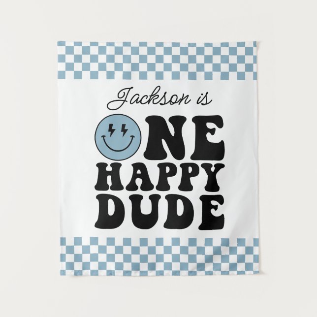 One Happy Dude Birthday Backdrop in Blue Tapestry (Front)