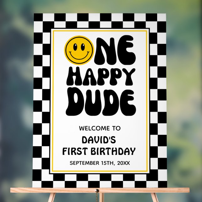 One Happy Dude Birthday Welcome Acrylic Sign (Neutral)