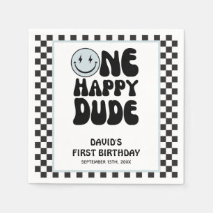 One Happy Dude Blue Cute Boy First Birthday Napkin