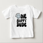 One Happy Dude Blue Happy Face Boy First Birthday  Baby T-Shirt<br><div class="desc">One happy dude,  one cool dude first birthday party</div>