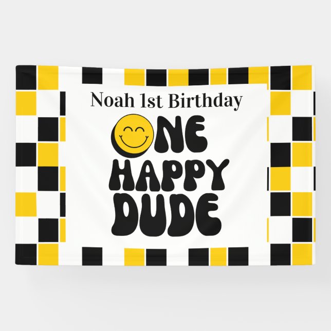 One Happy Dude Boy 1st Birthday Customizable Banner (Horizontal)