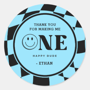 One Happy Dude Boy Blue 1st Birthday Thank You Classic Round Sticker