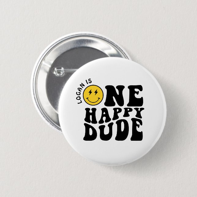 One Happy Dude Boy First Birthday Party 2 Inch Round Button (Front & Back)