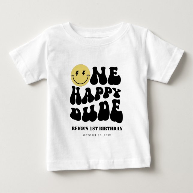 One Happy Dude | Boys Happy Face Rad 1st Birthday Baby T-Shirt (Front)