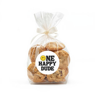 One Happy Dude Boy's Retro 1st Birthday  Classic Round Sticker