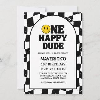 One Happy Dude Boy's Retro 1st Birthday  Invitation
