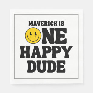 One Happy Dude Boy's Retro 1st Birthday Napkin