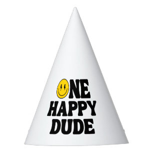 One Happy Dude Boy's Retro 1st Birthday  Party Hat