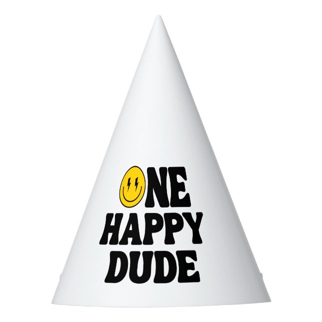 One Happy Dude Boy's Retro 1st Birthday  Party Hat (Front)