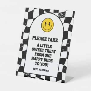 One Happy Dude Boy's Retro 1st Birthday  Pedestal Sign