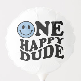 One Happy Dude Chequered Blue Happy Smile Birthday Balloon