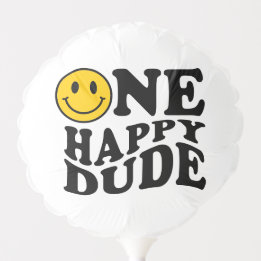 One Happy Dude Chequered Yellow Happy Smile Birthd Balloon