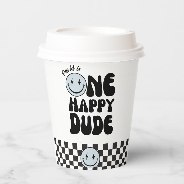 One Happy Dude First Birthday Happy Face  Paper Cups (Front)