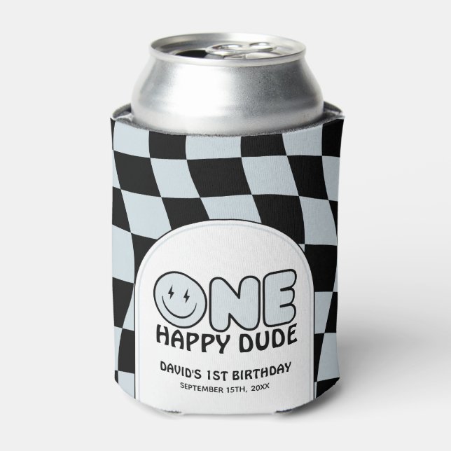 One Happy Dude Groovy Happy Face Boy Birthday Can Cooler (Can Front)
